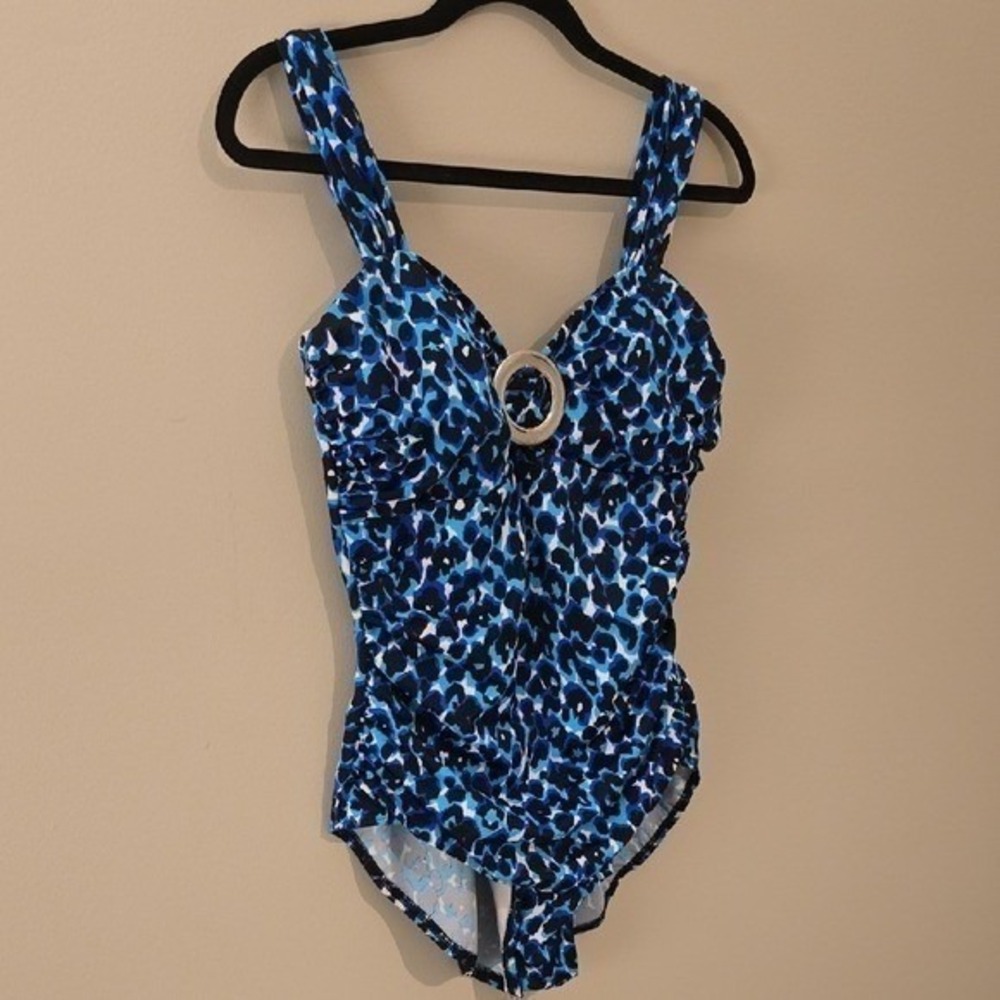 Miraclesuit Blue Cheetah Animal Print Ruched Shaping One Piece Swimsuit 12